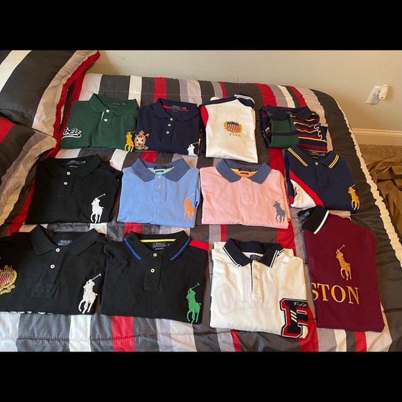 12 Polo Ralph Lauren polo shirts.